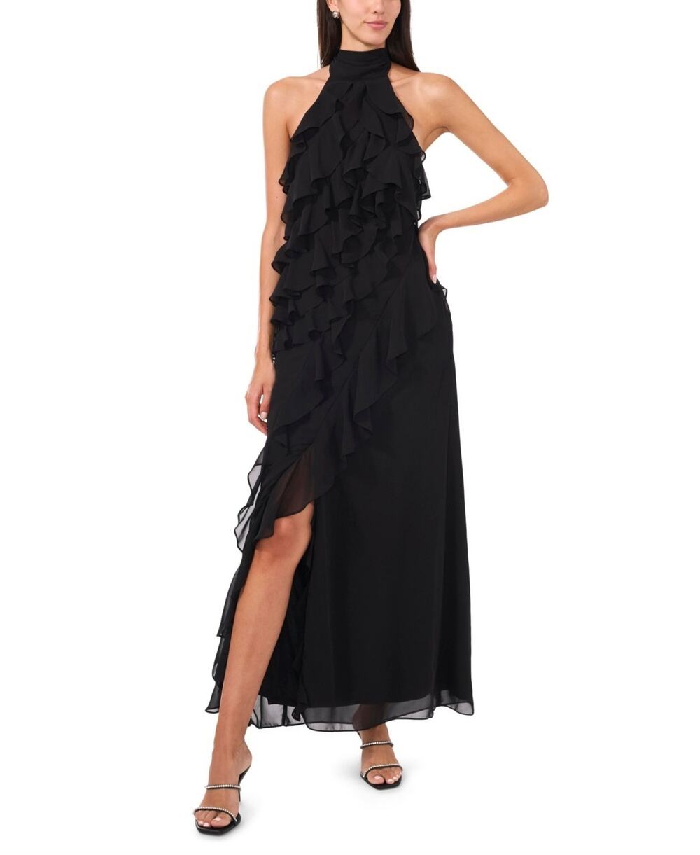 CeCe Women's Chiffon Sleeveless Long Halter Dress Black Size 2 2917